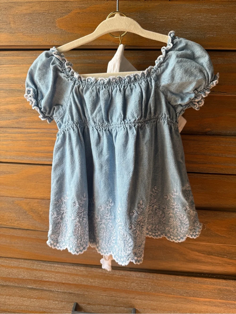 Ralph Lauren Baby Light Blue Embroidered Top with White Pants